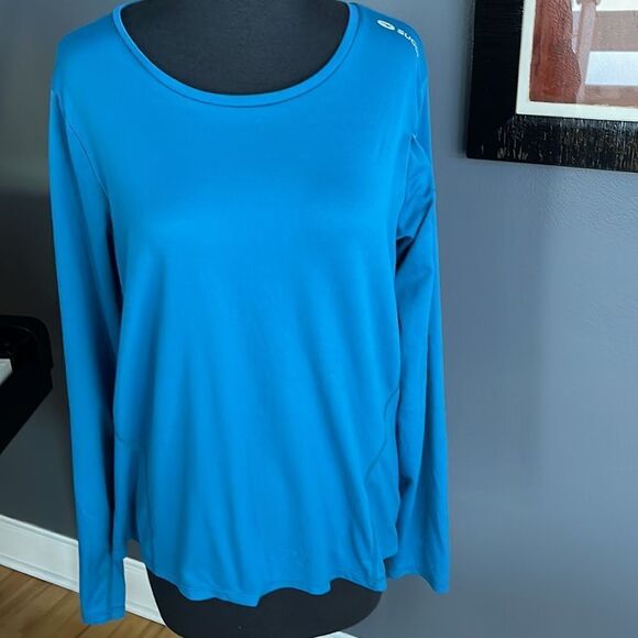 Sugoi teal stretch banded crew neckline long sleeve workout top. XL - Picture 1 of 4